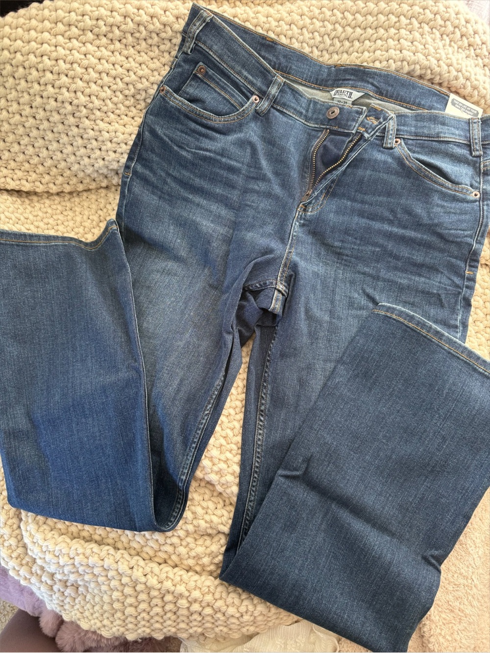 Duluth Trading Co Women's Boot Cut Jeans in Blue Denim